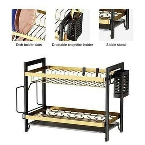 2 Tier Stainless Dish Drainer Rack with Drainer