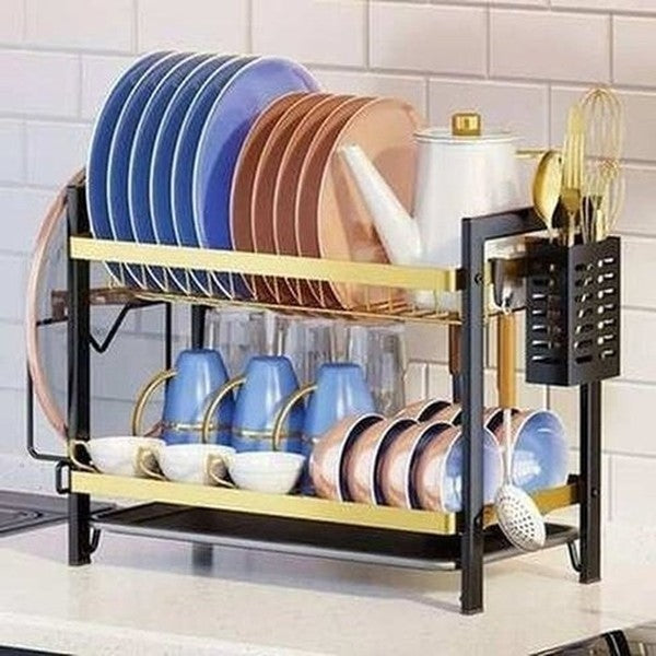 2 Tier Stainless Dish Drainer Rack with Drainer