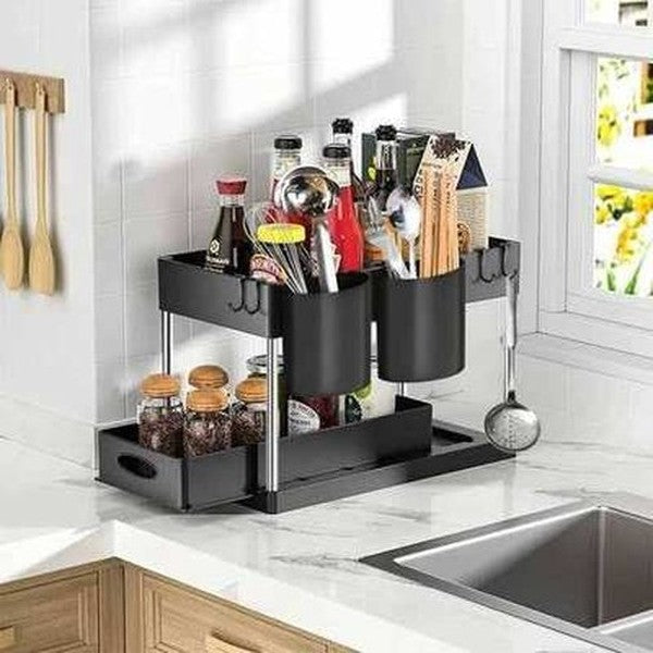 2 Tier Under Sink Organizer Storage Sliding Drawer