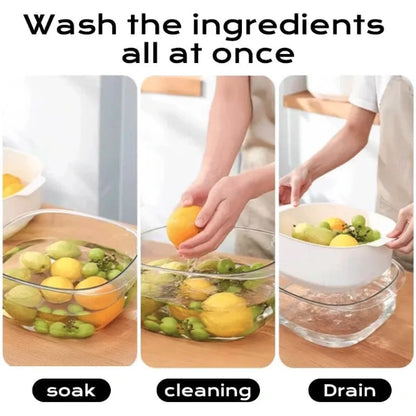 2-in-1 Kitchen Back Drain Basket – Multi-Purpose Blue Fruit Rinser & Snack Storage Container