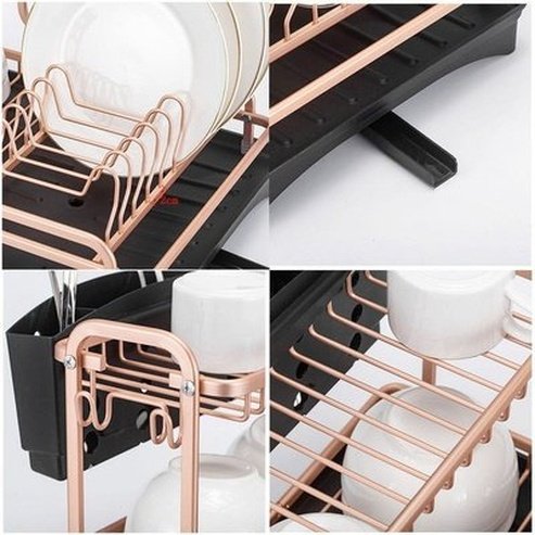 2 layer aluminum alloy sink holder dish drying rack kitchen storage drainer plate holder cutlery organizer. kitchen tools and utensils: dish racks and drain boards
