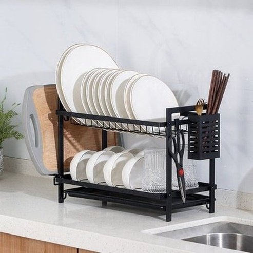2 Tier Gold Metal Dish Drainer, Dish Rack with Drainer, Kitchen Tableware Organizer for Sink. kitchen counter organizer. Kitchen Tools & Utensils: Dish Racks & Drain Boards.