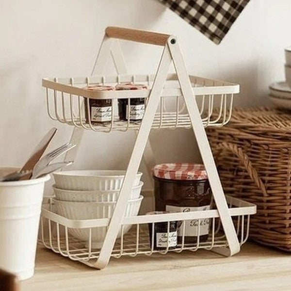 2 Tier Metal Storage Basket for Efficient Fruit and Vegetable Organization