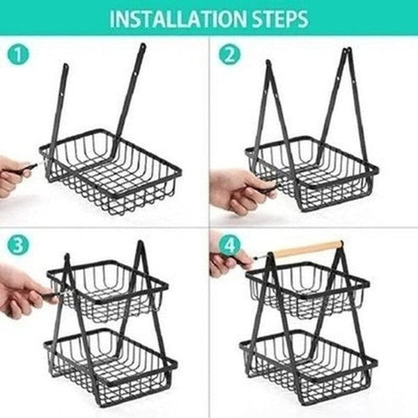 2 Tier Metal Storage Basket for Efficient Fruit and Vegetable Organization