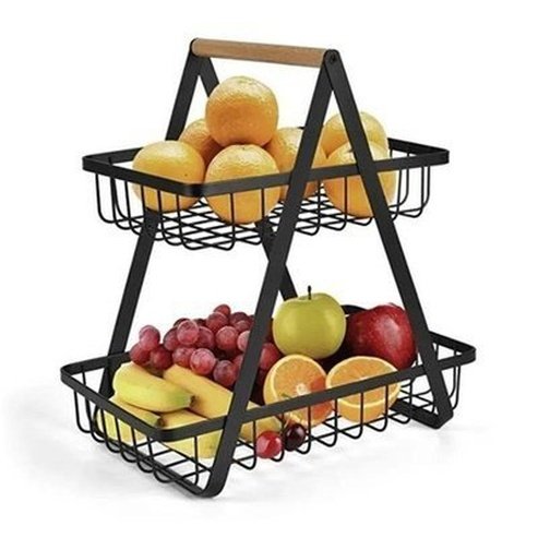 2 Tier Metal Storage Basket for Efficient Fruit and Vegetable Organization