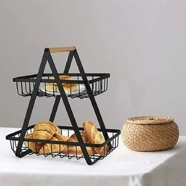 2 Tier Metal Storage Basket for Efficient Fruit and Vegetable Organization