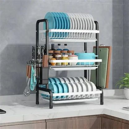3 Tier Dish Drainer with Utensil Holders