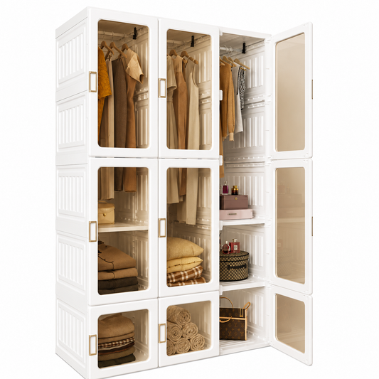 3-Rod Wardrobe Organizer with Transparent Doors – Large Capacity Closet Storage