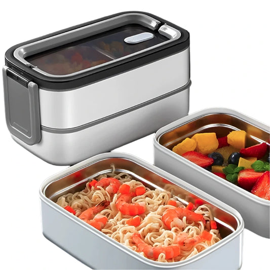 304 Stainless Steel Lunch Box with Thermal Bag, Double Compartment Bento Box