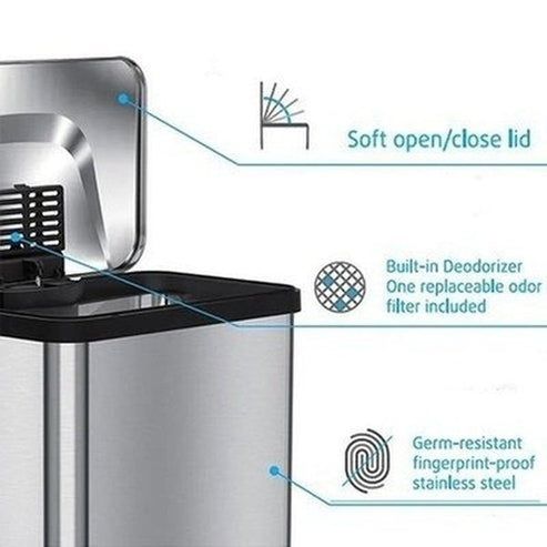 30L/50L Trash Can,Stainless Steel Dustbin with Pedal