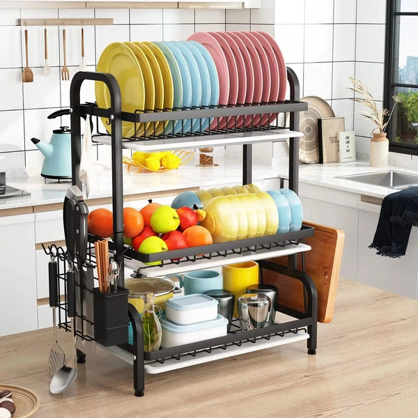 3 Tier Dish Drying Rack with Tray Utensil Holder, with Cutting Board Holder