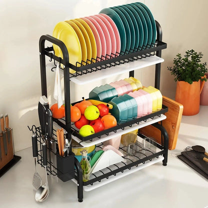 3 Tier Dish Drying Rack with Tray Utensil Holder, with Cutting Board Holder