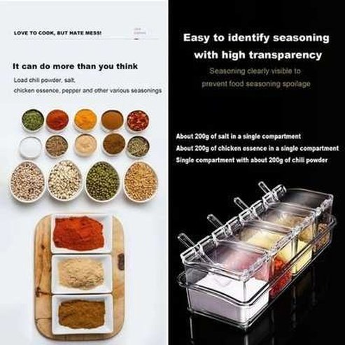 4 Crystal Seasoning Storage Container with Spoon
