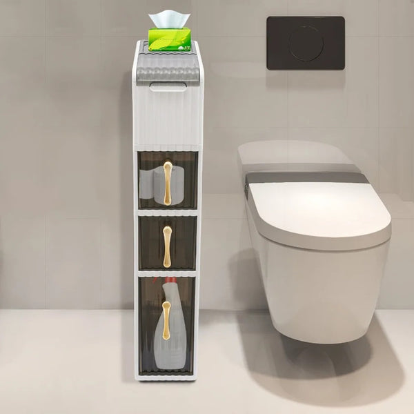Rolling toilet paper storage cabinet organizer