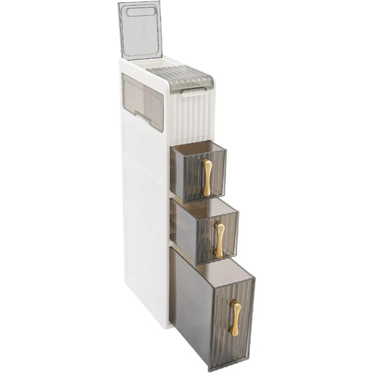 4-Tier Slim Bathroom Storage Cabinet with Wheels & Toilet Paper Holder