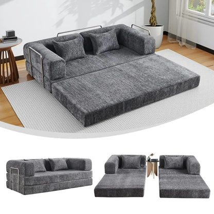 compression sofa bed expanded into queen size sleeping position