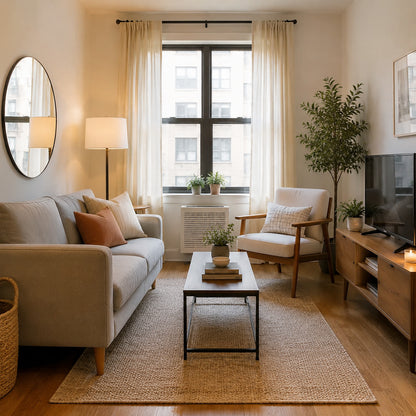 Small living room arranged with correctly scaled furniture