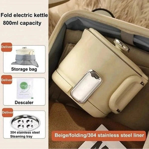 600W Folding Electric Kettle - Portable Travel Teapot