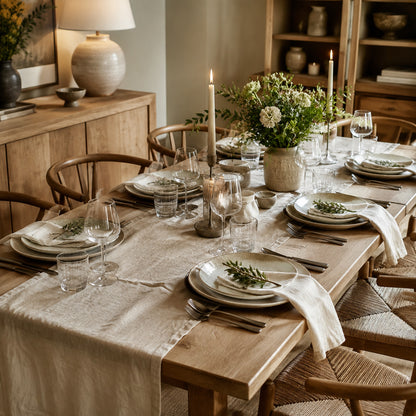 Dining room with layered pendant sconces table lamp and candlelight