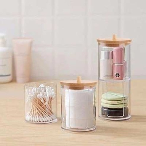 Acrylic Storage Jar Makeup Organizer Cotton