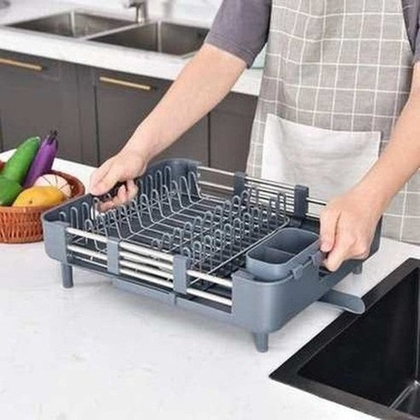 Adjustable Dish Drainer Tray with Removable Drying Rack