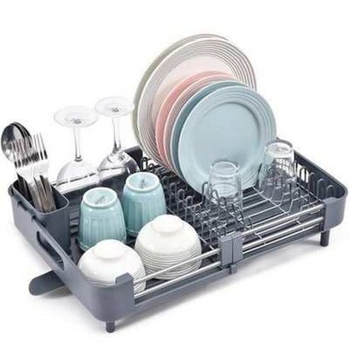 Adjustable Dish Drainer Tray with Removable Drying Rack