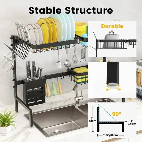 Adjustable Length Over-The-Sink Dish Drying Rack