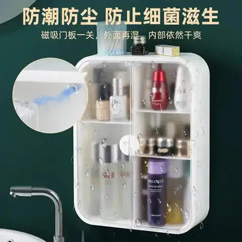 Bathroom Wall Hanging Makeup Storage Box without Punching