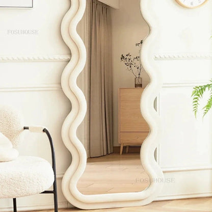 Bedroom Full Body Floor Mirror, Wave Decorative Mirror, Home Decoration