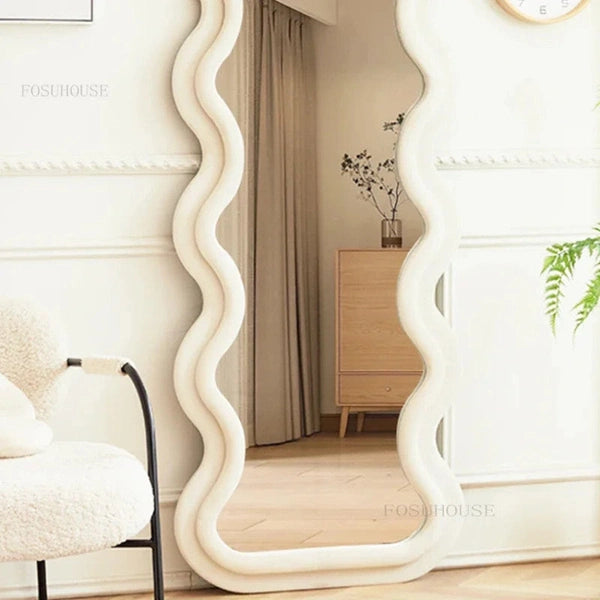 Bedroom Full Body Floor Mirror, Wave Decorative Mirror, Home Decoration