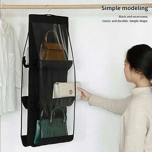 Black Handbag Hanging Organizer With 6 Pockets