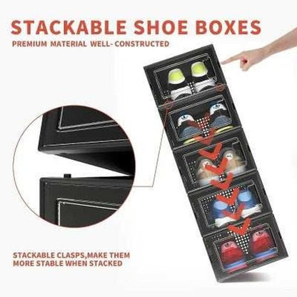 Black Plastic Stackable Shoe Organizer Boxes
