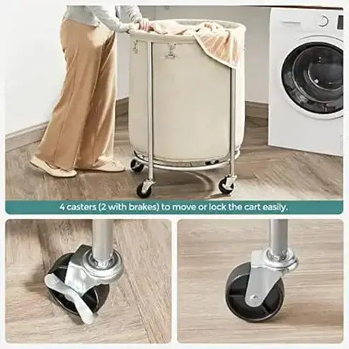 Canvas Round Laundry Basket with Wheels