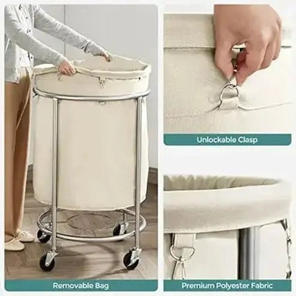 Canvas Round Laundry Basket with Wheels
