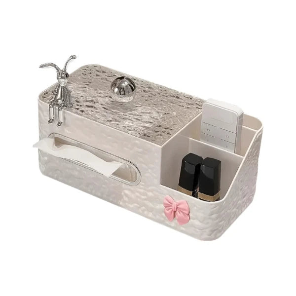 Chic Water Wave Tissue Box Cover – White Multifunctional Tissue Holder for Bedside
