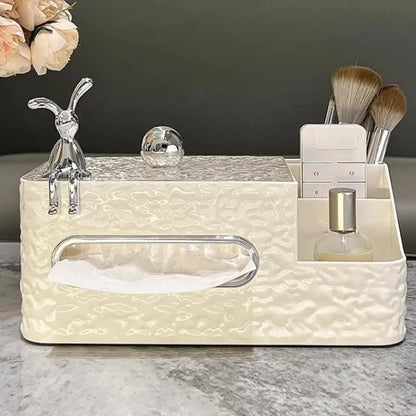 Chic Water Wave Tissue Box Cover – White Multifunctional Tissue Holder for Bedside