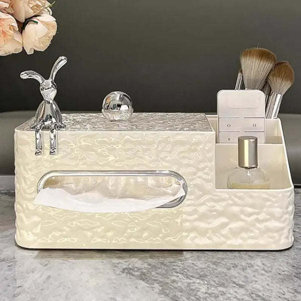 Chic Water Wave Tissue Box Cover – White Multifunctional Tissue Holder for Bedside