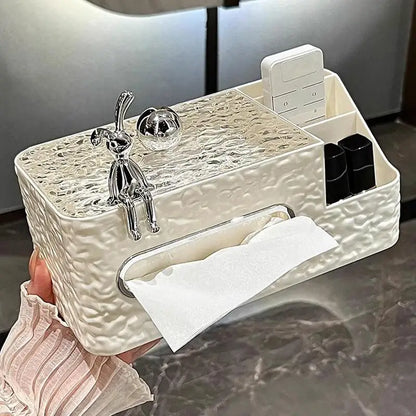 Chic Water Wave Tissue Box Cover – White Multifunctional Tissue Holder for Bedside