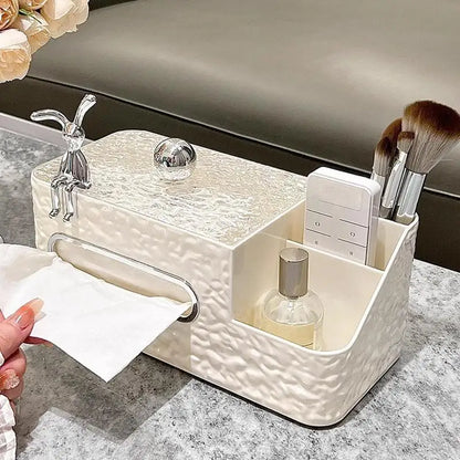 Chic Water Wave Tissue Box Cover – White Multifunctional Tissue Holder for Bedside