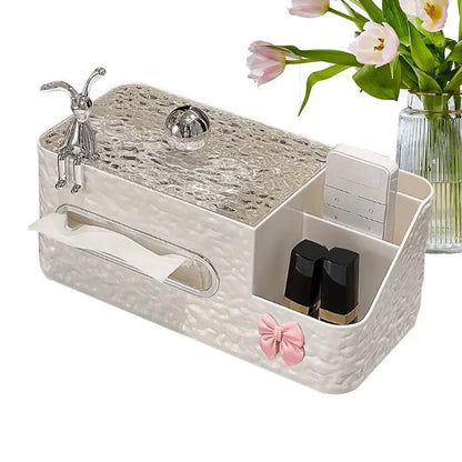 Chic Water Wave Tissue Box Cover – White Multifunctional Tissue Holder for Bedside