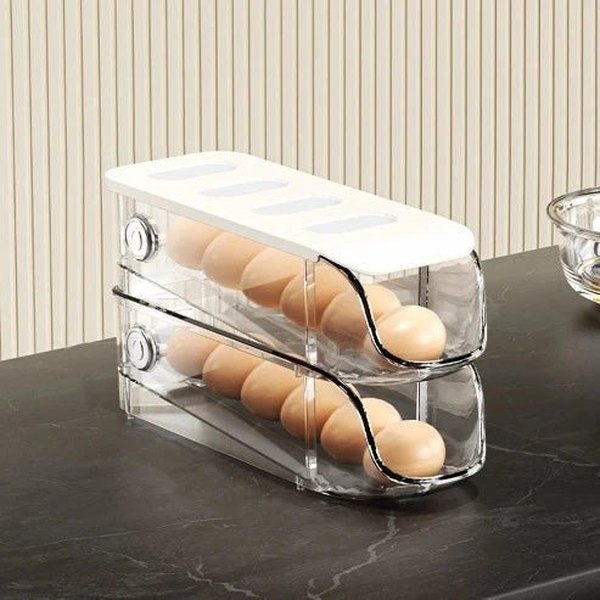 Clear Plastic Automatic Sliding Egg Holder Storage Box
