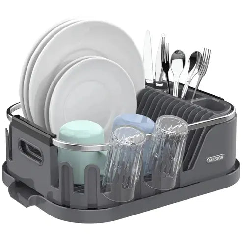 Compact Dish Drainer: Drainboard, Utensil Holder, Cup Rack
