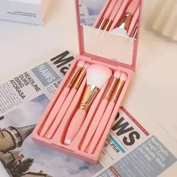 Compact Makeup Brush Set with Mirror