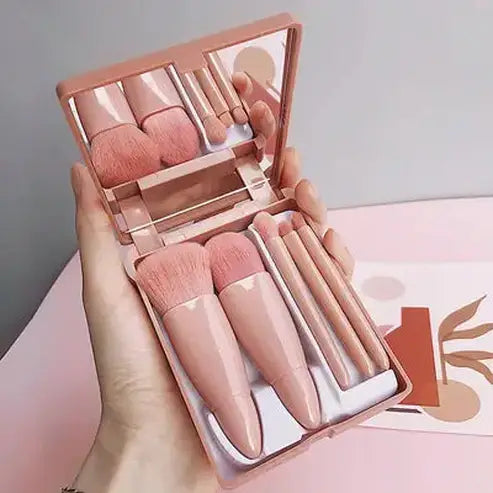 Compact Makeup Brush Set with Mirror