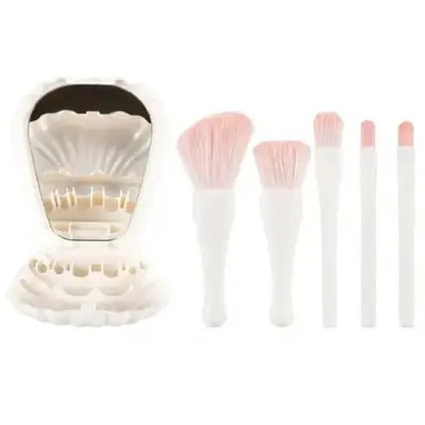 Compact Makeup Brush Set with Mirror