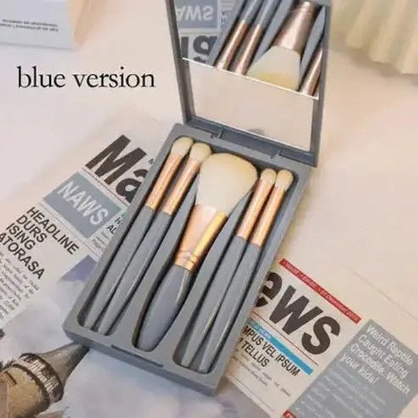 Compact Makeup Brush Set with Mirror