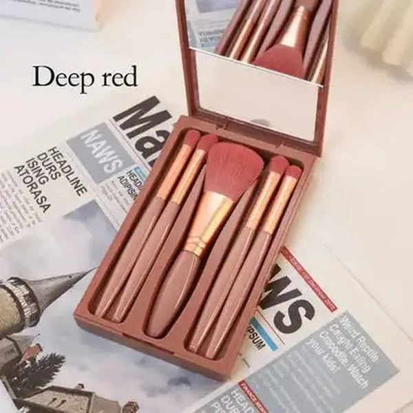 Compact Makeup Brush Set with Mirror
