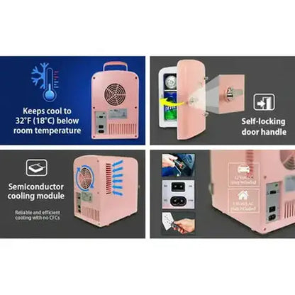Compact and Portable Pink 6-Can Mini Fridge