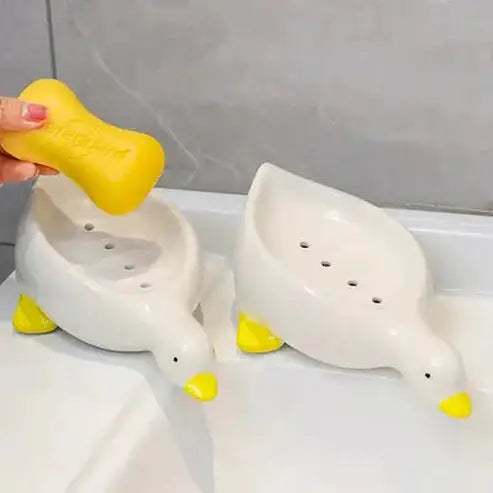 Cute Duck Ceramic Soap Dish for Shower with Drain