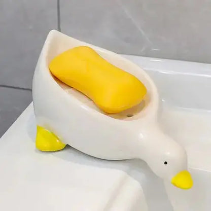 Cute Duck Ceramic Soap Dish for Shower with Drain